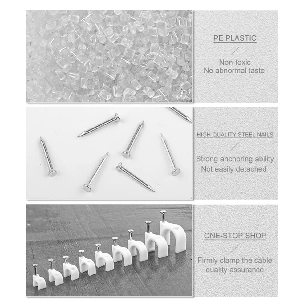 100PCS Circle Nail Clip Wire Management Clamp White Fixing Round Steel Nail Wall Hanging Cable Clips 4/5/6/7/8/9/10/12mm