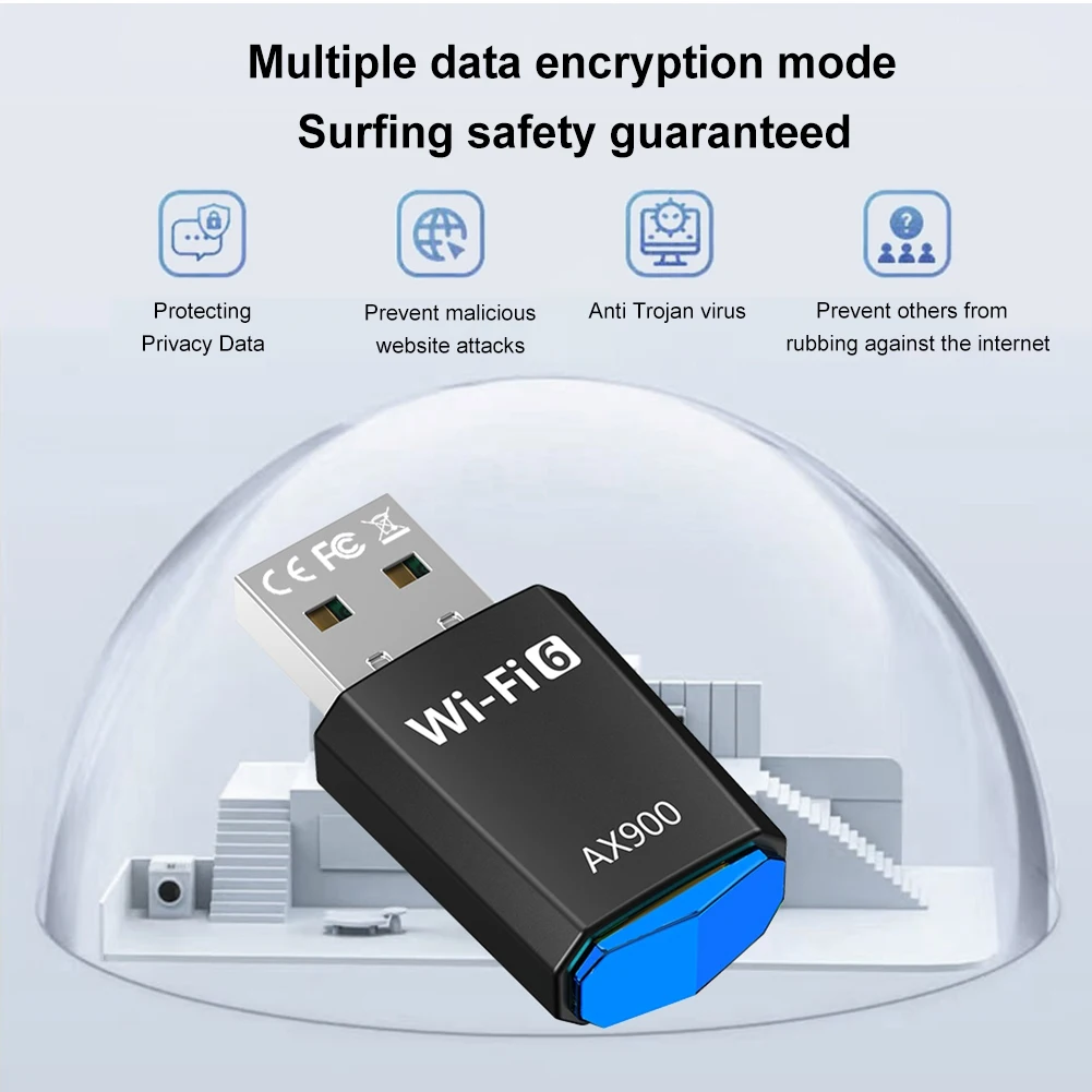AX900 WiFi6 Smart Network Card Dual-Band Driver-Free Wireless Network Card 2.4G&5GHz WiFi Adaptador for Laptop Windows 7 10 11
