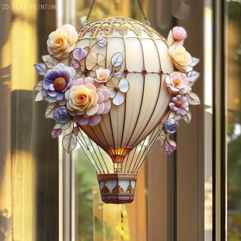 1pc 2D Acrylic Hot Air Balloon Light-Collecting Device Flower Window Pendant Garden Home Decoration