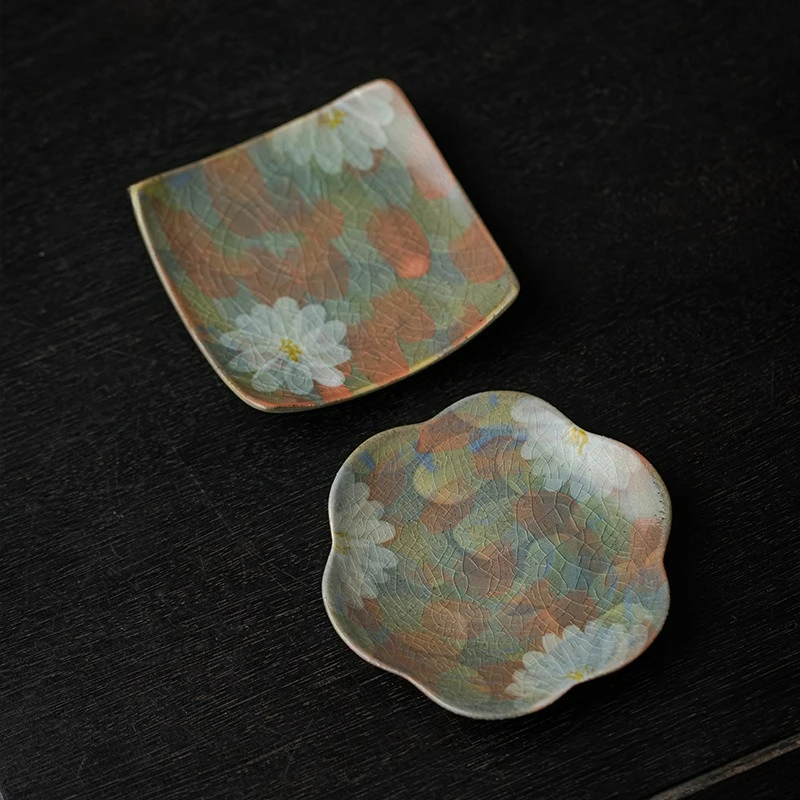 

Керамическая чашка для чая ручной работы, подставка в форме цветка, блюдце, чайный сервиз кунг-фу, ржавчина, глазурь, термостойкая подставка, аксессуар для чайной церемонии, ретро