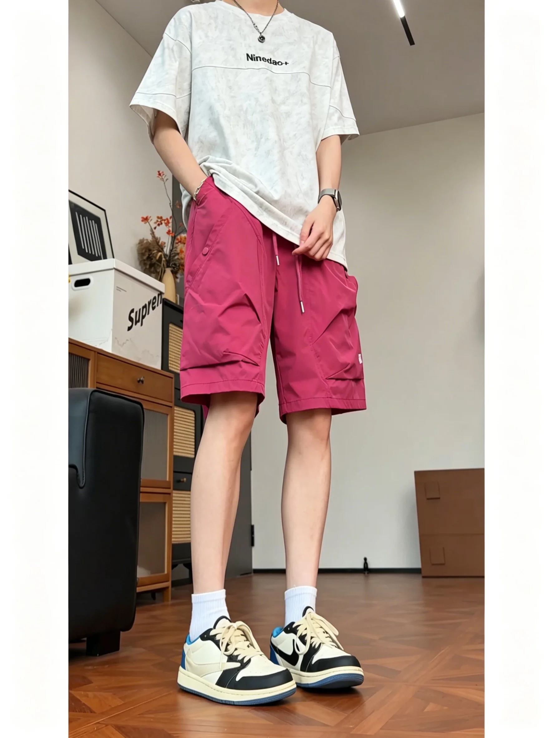 American Style Quick Dry Workwear Shorts Men Summer Thin Functional Five-Part Loose Straight Outdoor Soft  Casual Mid-Le...