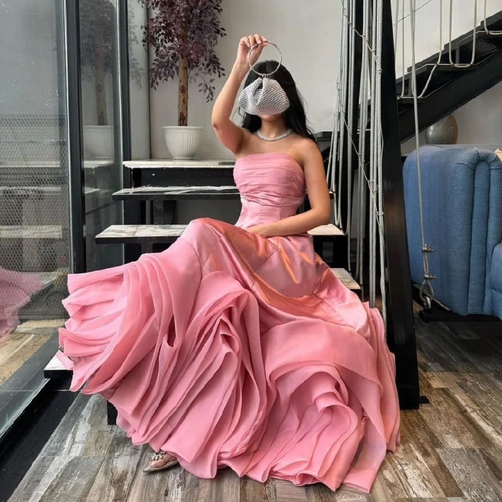 Customized Dearin Strapless A-line Floor Length Skirts Layered Bespoke Occasion Dresses Evening Dress