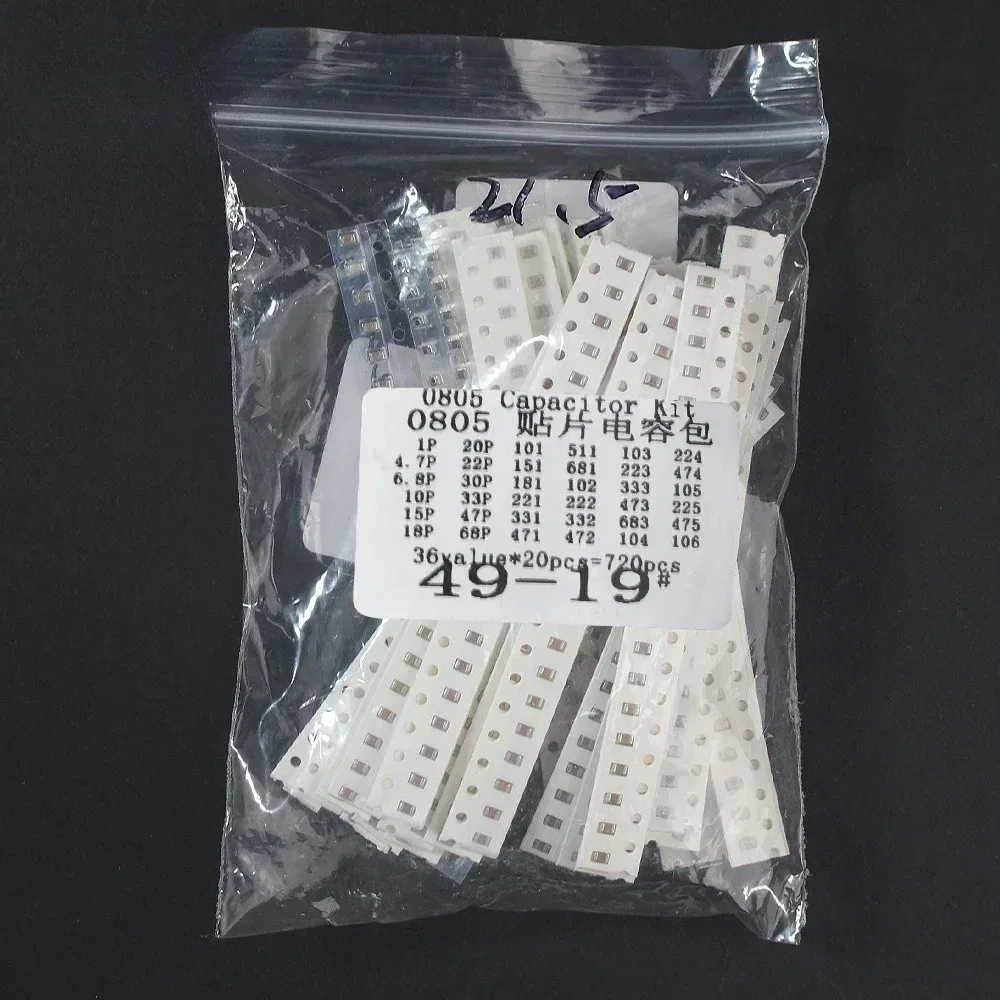 720PCS SMD 세라믹 커패시터 분류 키트 0603/0805/1206 36 값 × 20PCS 1pF-10μF PCB 수리 전자 프로젝트