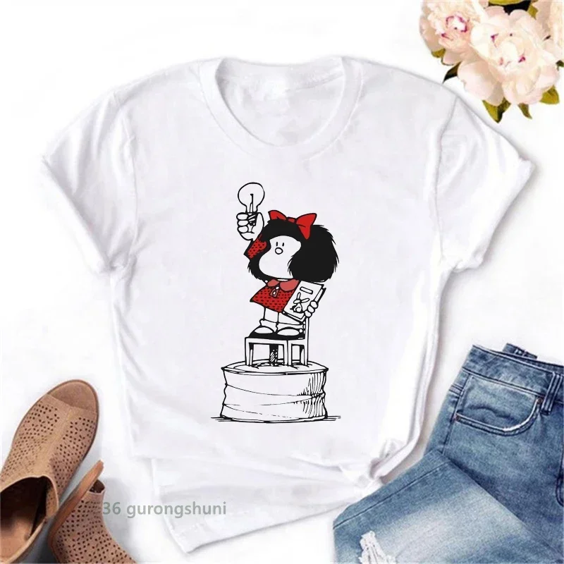 Cute cartoon Mafalda t-shirt women Harajuku alphabet print short sleeve women t shirt fashion Kawaii casual shirt femme tee tops