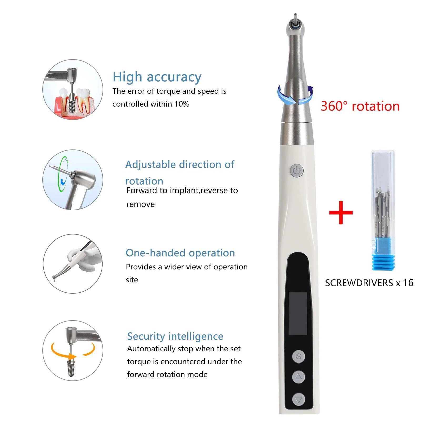 Dental Wireless Implant Electric Torque Wrench Handpiece Tool Driver 360° Rotate Orthodontic Screw Kit Dentistry Repair Tools