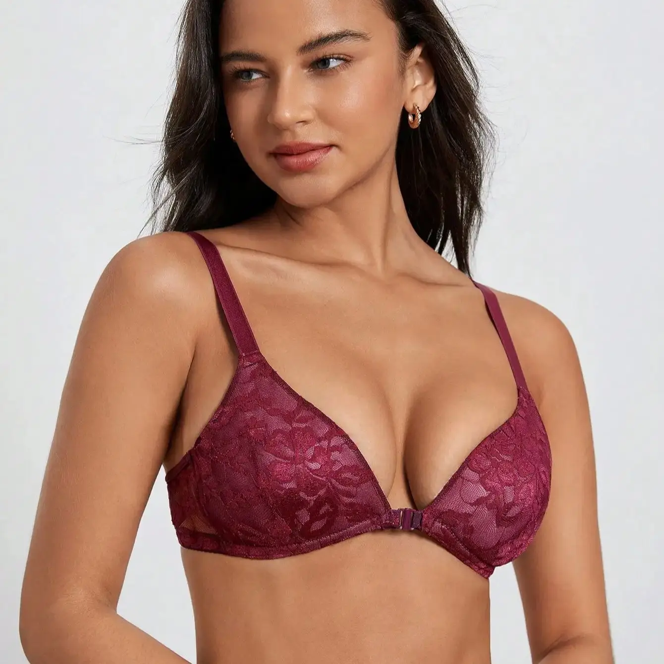 Viomisha Lace Brassiere Sexy Push Up Bra With Underwire and Front Closure Three Quarter Cups Female Everyday Red Underwear S-XL