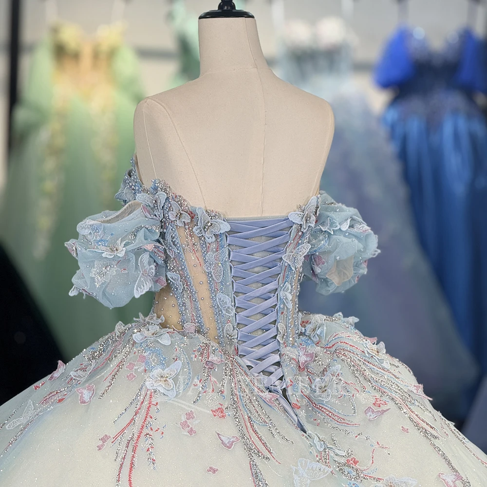 Customized Elegant New Style Blue Ball Gowns 3D Butterfly Appliques Quinceanera Dresses Girls Birthday Party Vestidos De Xv Años