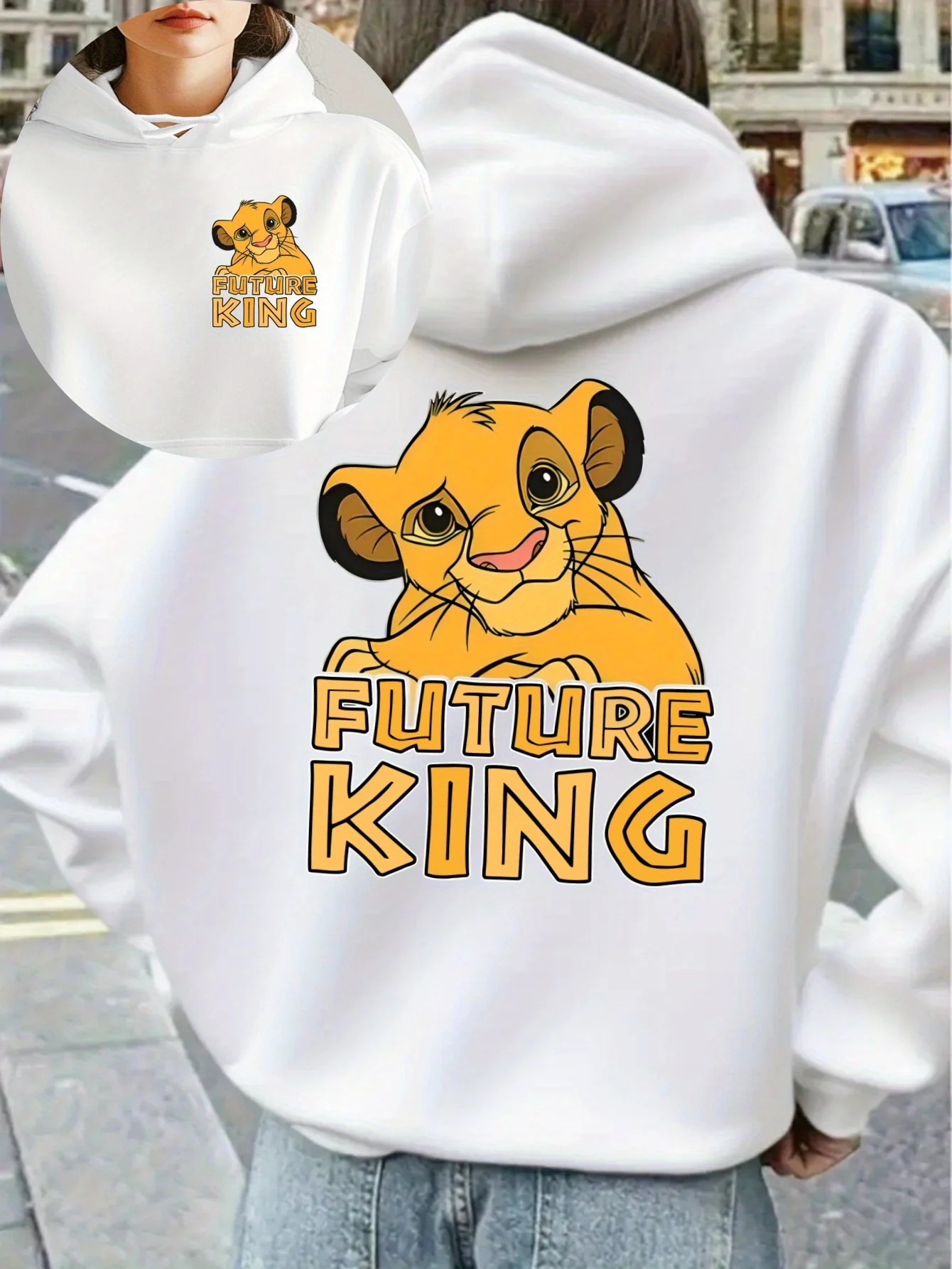 سويت شيرت نسائي من Disney Simba Lion King للخريف والشتاء بغطاء للرأس من الصوف للجنسين ملابس خروج كبيرة الحجم فضفاضة غير رسمية للمناسبات