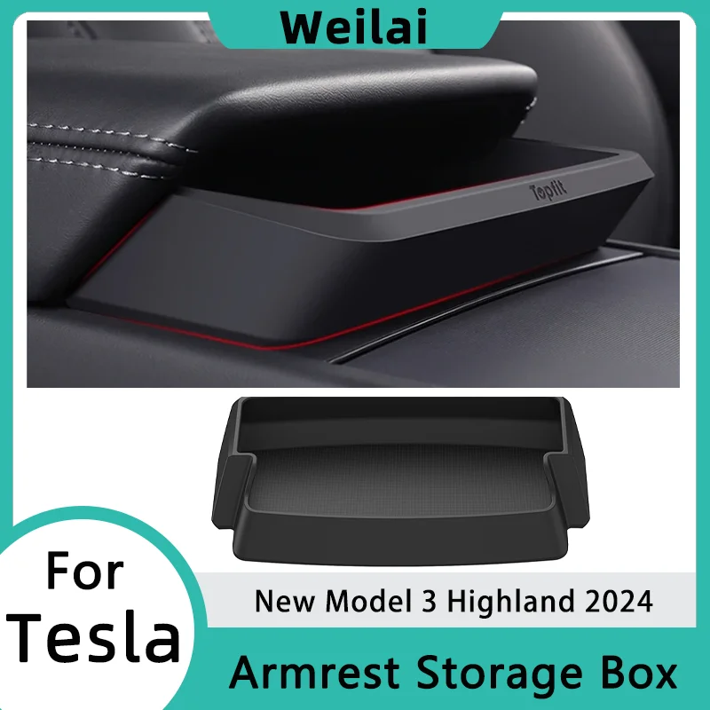 Model 3 + 2024 Central Armrest Storage Box for Tesla Model 3 Highland Multi Functional Car Glasses Phone Storage Case Accessorie