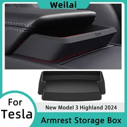 Model 3 + 2024 Central Armrest Storage Box for Tesla Model 3 Highland Multi Functional Car Glasses Phone Storage Case Accessorie
