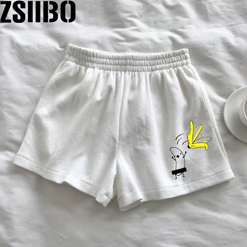 Y2K Retro Harajuku Style Straight Tube Loose Sport Casual Shorts High waist Moon embroidery movement shorts women Summer Elastic