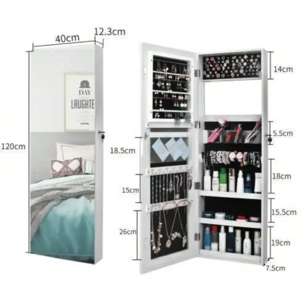 High Density Board Dressing Mirror Jewelry Mirror Cabinet w/Accessories - White