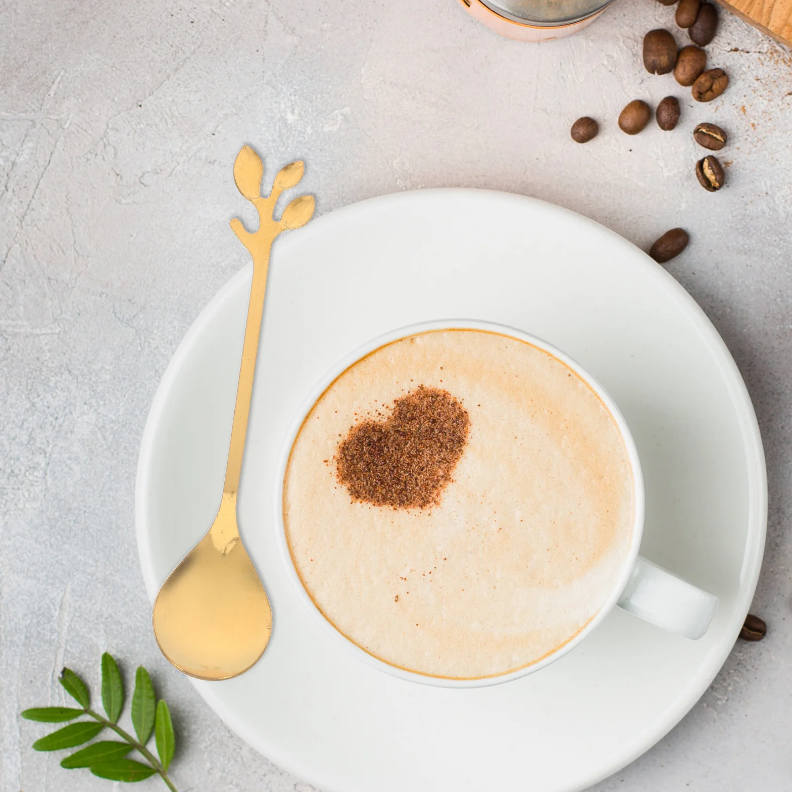 

20Pcs Gold Long Handle Spoon Stainless Steel Creative Leaf Pattern Multi-Function Stirrer for Coffee Tea Ice Cream Cocktail