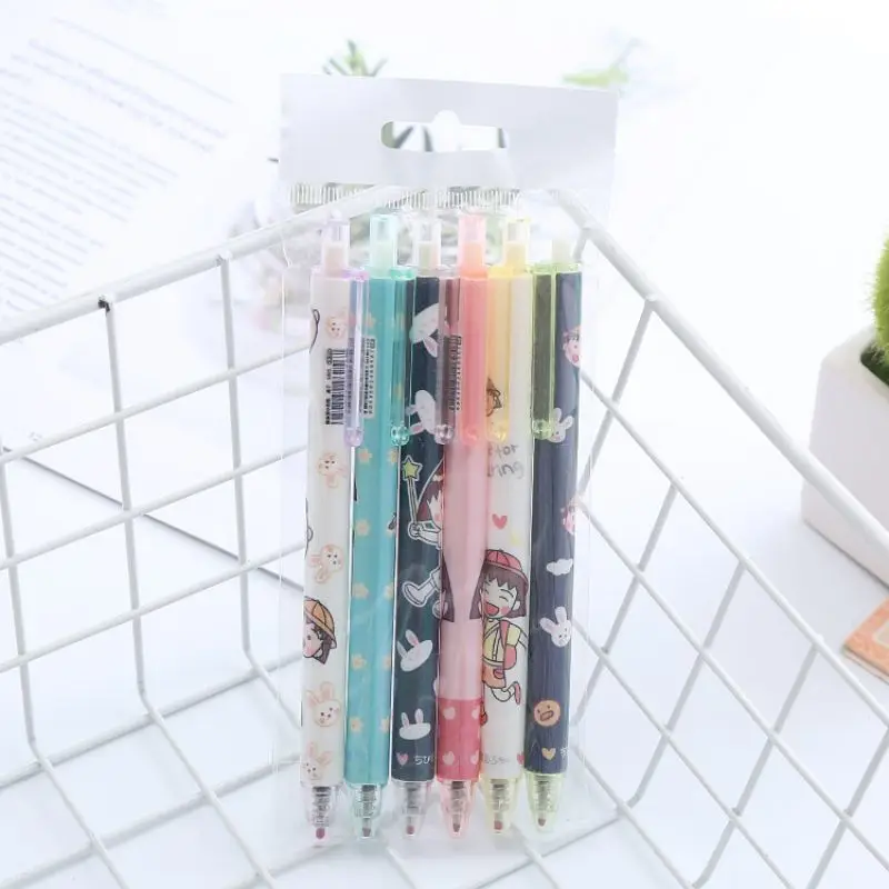 1 Set /6 Piece Cute INS Animals Girls Gel Pen Creative Press Office Gift School Supplies Stationery Kawaii Funny Pens