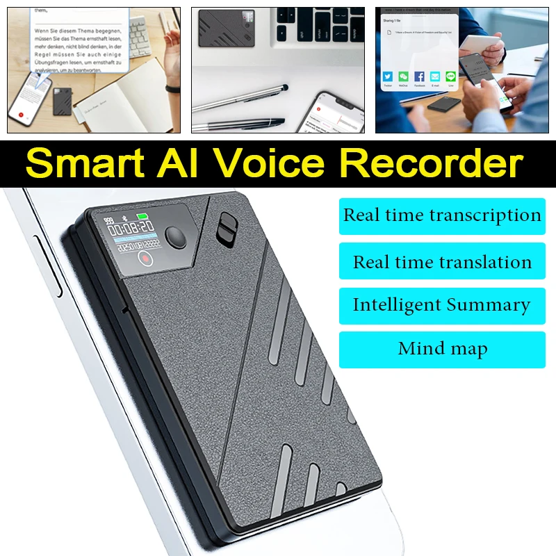 Grabadora de Voz con IA de 8-256 GB con Pantalla, Grabadora de Voz Inteligente GPT, Transcripción Inteligente, Resumen y Traducción