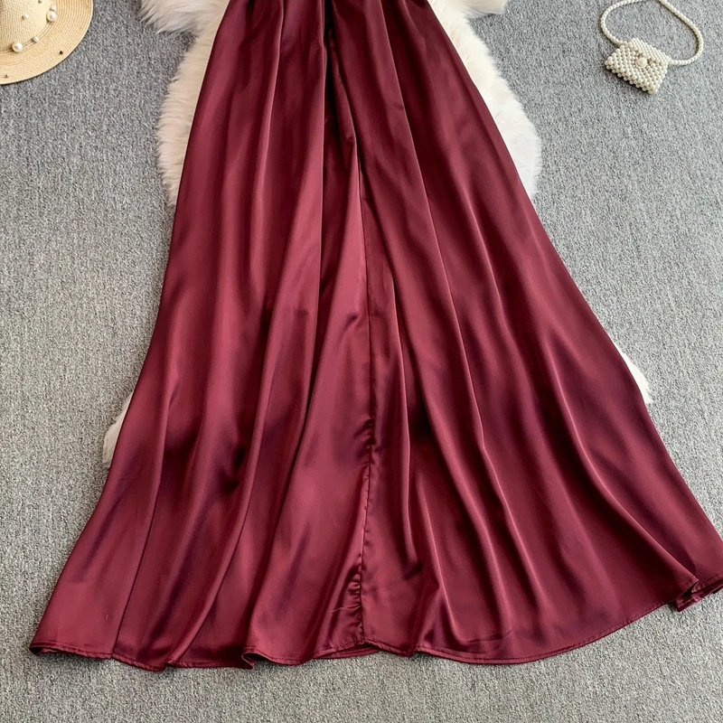 High End Women Engagement Satin Patchwork Velvet Strapless Dress Heavy Industry Nail Bead Waist Cinching Large Swing Dress