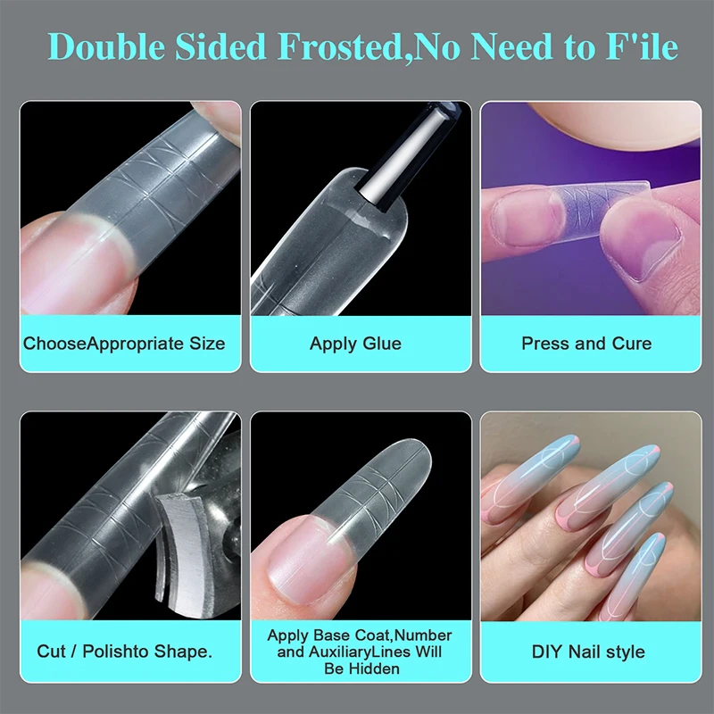 240 Uds uñas postizas ultrafinas de doble cara con línea auxiliar puntas de uñas sin rastro extensión transparente uñas postizas arte de uñas DIY