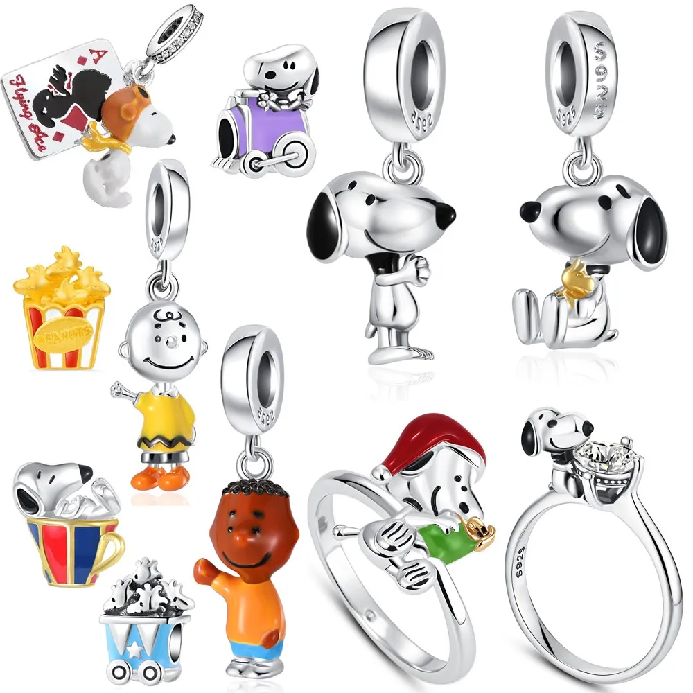 

Лидер продаж MINISO Snoopy, рождественская шляпа, чашка, собака-пасьянс, подвески, серебро 925, оригинальный браслет, бусины, подвеска для ювелирных изделий