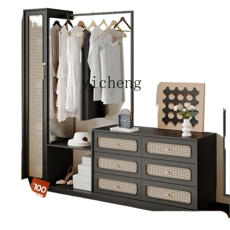 

ZK retro rattan full-length mirror, coat rack, chest, integrated antique style master bedroom, bedside storage and hanger