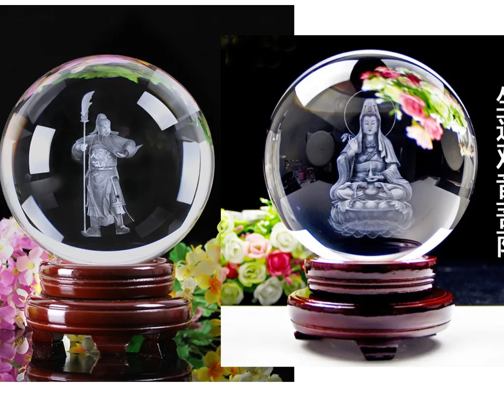 TOP GOOD  2 pieces Talisman-Guanyin Buddha Money Drawing Martial god of wealth guan gong FENG SHUI Figurine 3D Crystal statue view 3
