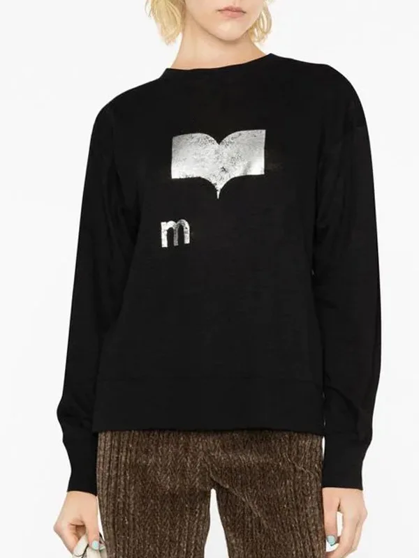 

Spring Summer IS iny Letter Logo Print Straight Leg Casual Overhead Bamboo Cotton Long Sve Women's T-irt French Sle