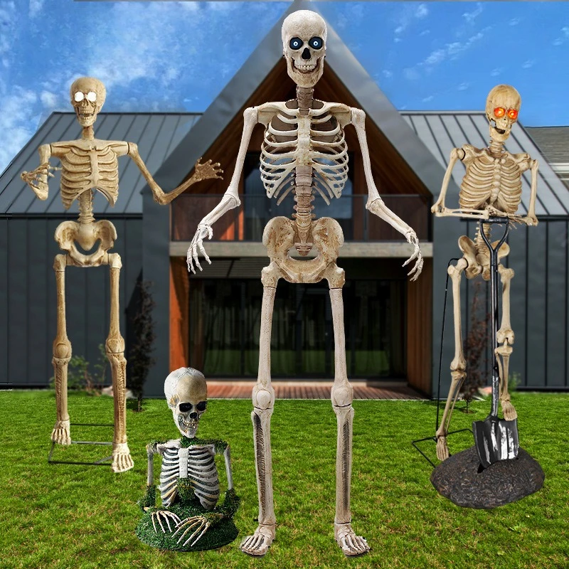Halloween Large Skull Skeleton 240CM Standing Skeleton Haunted House Decoration Electric Induction Arrangement Props