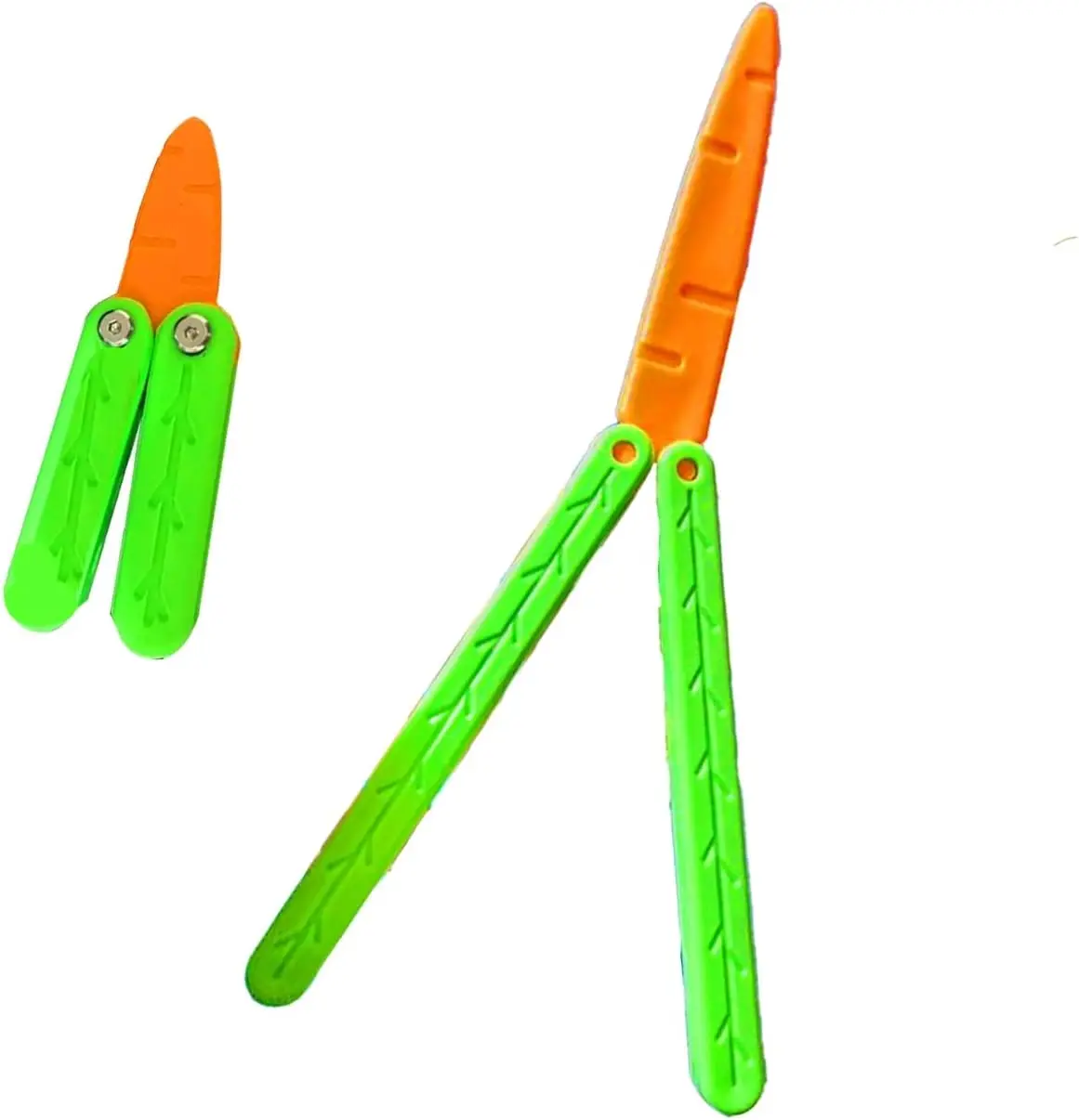 

Fidget Carrot Butterfly Knife Toy, 3D Printed Colorful Stress Relief, 2 Pack Green 1 Big 1 Small
