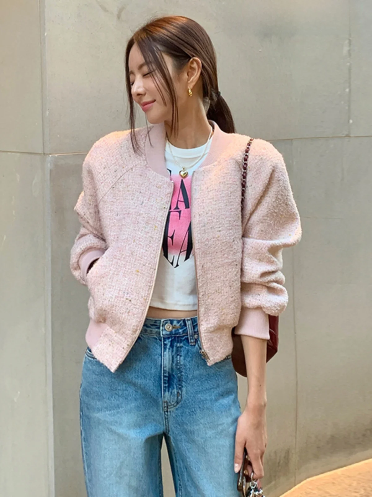 

Casual Style Short Jacket Women's Elegant Woolen Coat Spring Autumn New Arrival Simple Fashion Outerwear Comfortable Polyester