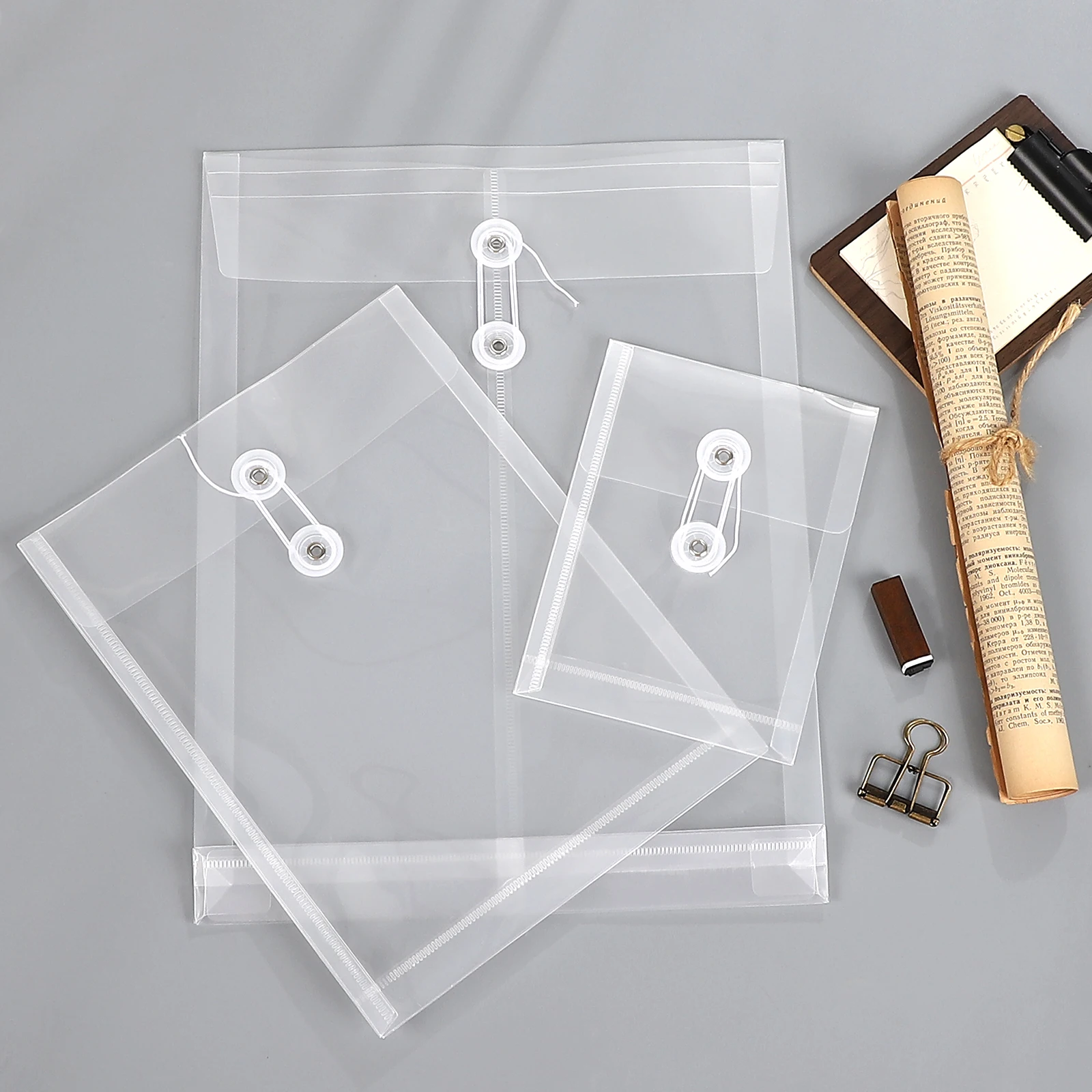 5 Pcs/set Transparent Winding Rope Thickened Waterproof File Storage Bag Creative DIY Journal Student Supplies Stationery