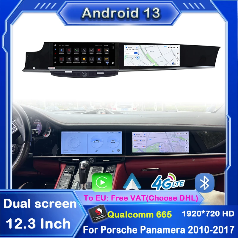 Dual Screen Car DVD Player Android 13 GPS Navigation System For Porsche Panamera 2010-2017 Wireless Carplay Auto drive system