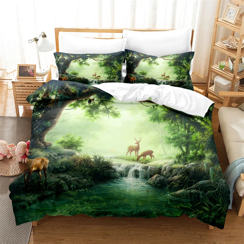 Natural Scenery Duvet Cover Set Forest Bedding Set Quilt Cover Queen Bed Set Luxury Comforter Set Bed Cover Set Girl Bedding Set