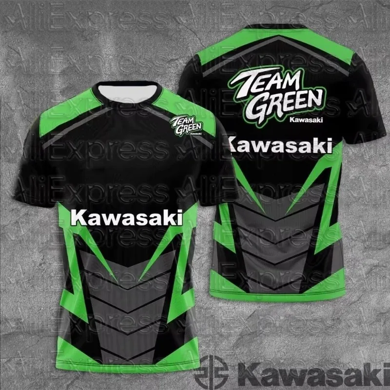 

MOTO Kawasaki Inspired Men Motorcycle T Shirt Sporty Quick Drying Streetwear Green Black Short Sleeves for Cyclists and Riders