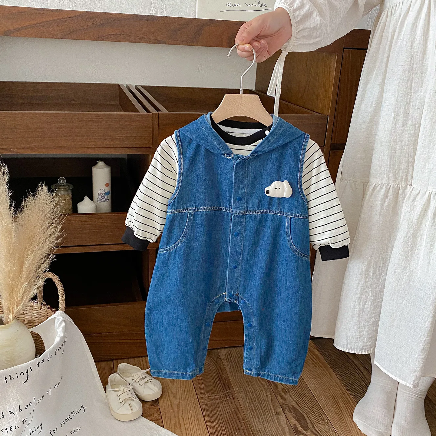 

Ins Autumn Toddler Boys Two piece Set Striped Round neck Long sleeved Newborn Boys Top Hooded Sleeveless Infant Baby Boys Pants