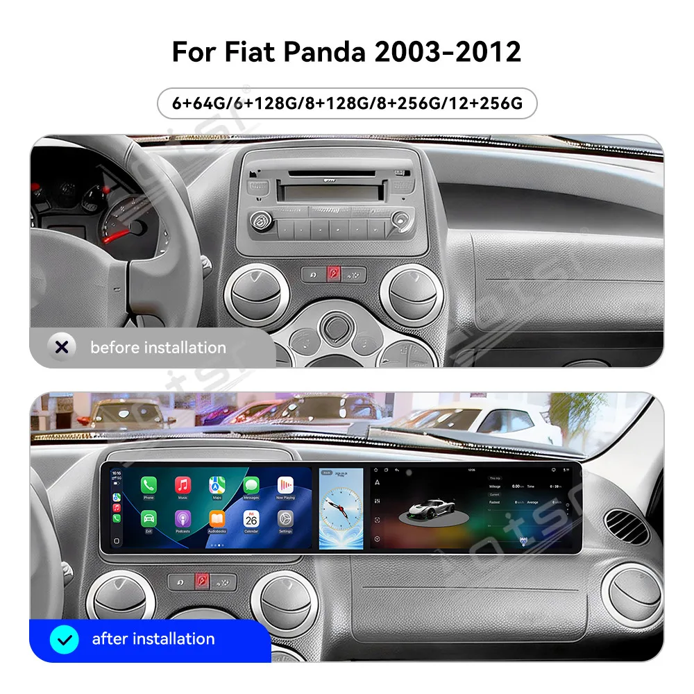 Radio Tape Recorder 12.3 Inch Combined Screen For Fiat Panda 2003‑2012 Android 15 GPS Navigation Car Multimedia Player Carplay