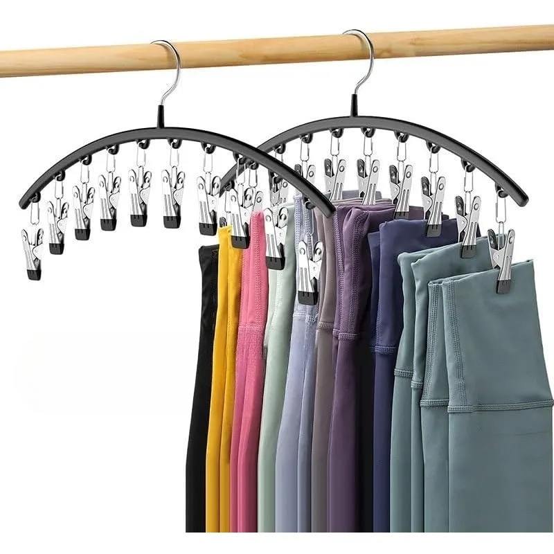 Metal Yoga Pants Hanger with 10 Clips, Space-Saving Hanging Closet Organizer, Essential for College Dorms and Apartments, Black