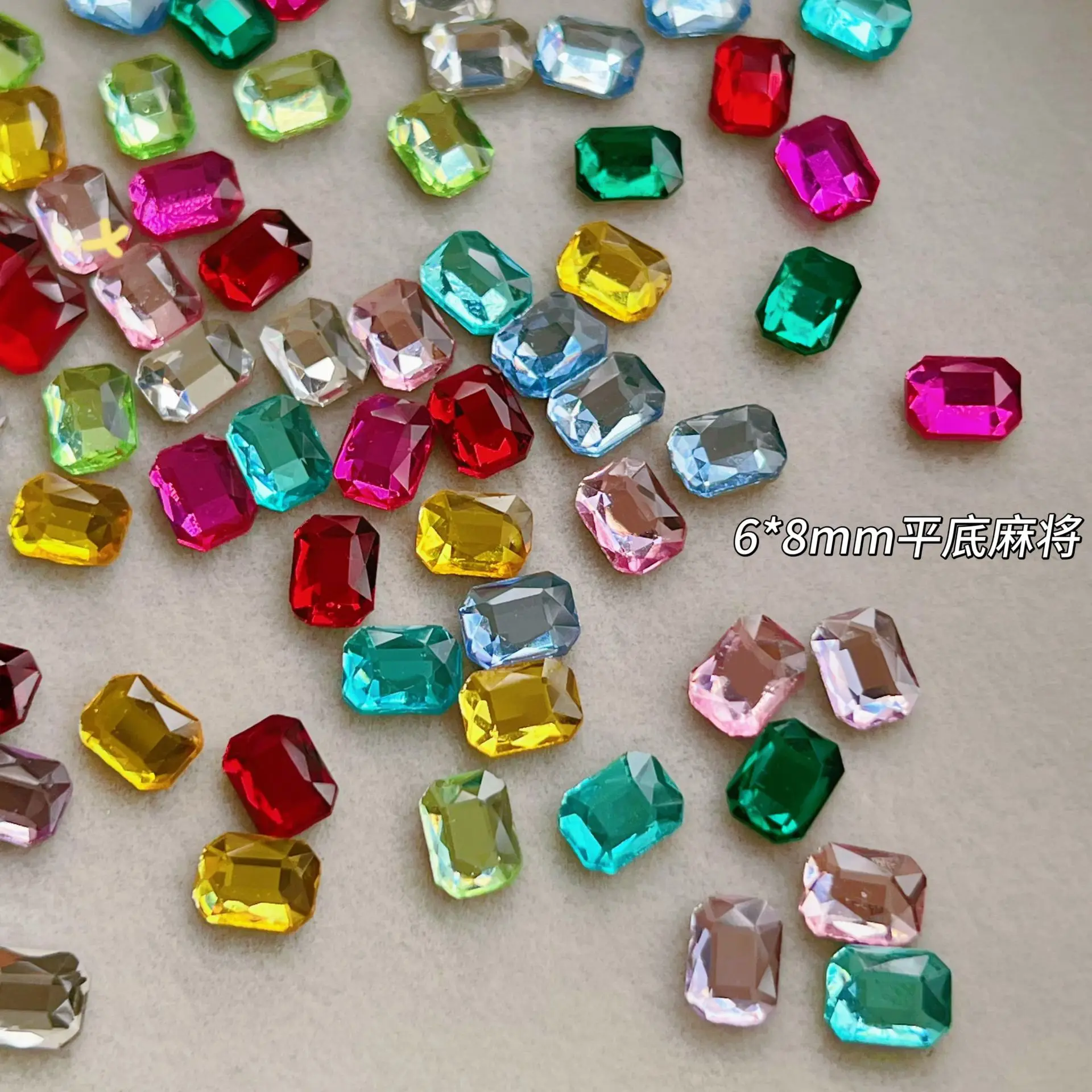 50pcs New 2026 Rectangular Octagonal Flat-Back Rhinestones: Colorful Square Rhinestones for Nail Art