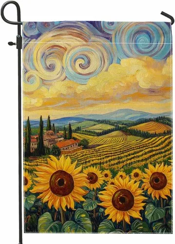 Sunflower Sky Garden Flag, Yellow Floral Landscape Outdoor Decor, 12x18 Inch XXQ