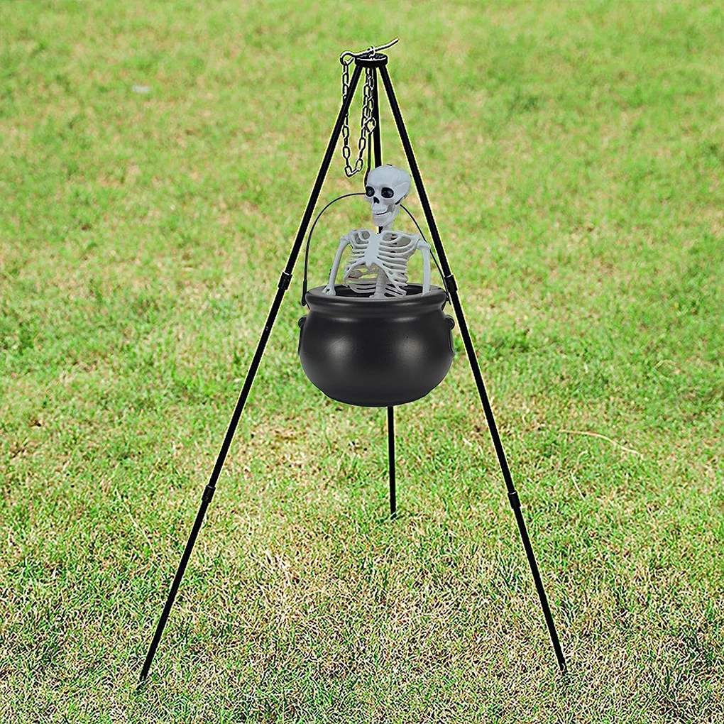 Metal Creepy Big Pot Witch Frocauldron On Tripod With Lights Suitable For Outdoor In Any Weather 130cm