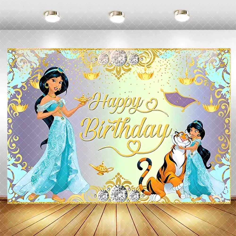 Dekoracje na przyjęcie urodzinowe w stylu Disneya, Księżniczka Jasmine, Aladdin, tło do pokoju dziewczynki, rekwizyty, sesja zdjęciowa dla dzieci, artykuły na baby shower