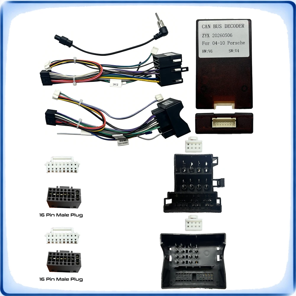 Car Radio Wiring Harness with CANBUS Decoder Quadlock/ISO to 16-Pin, Suitable for Porsche Cayenne Plug & Play
