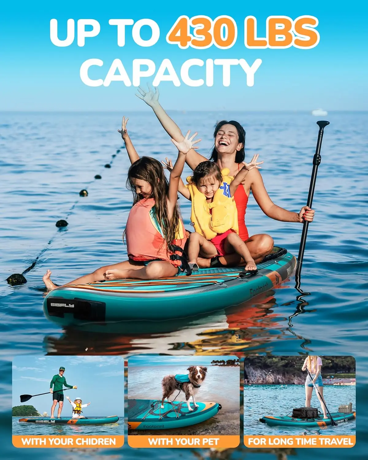 11'6 tavola Stand Up Paddle gonfiabile larga da 35 ", SUP largo Ultra stabile per 2 + 1 persone/famiglia/grandi dimensioni, zaino da 100 litri, All-R