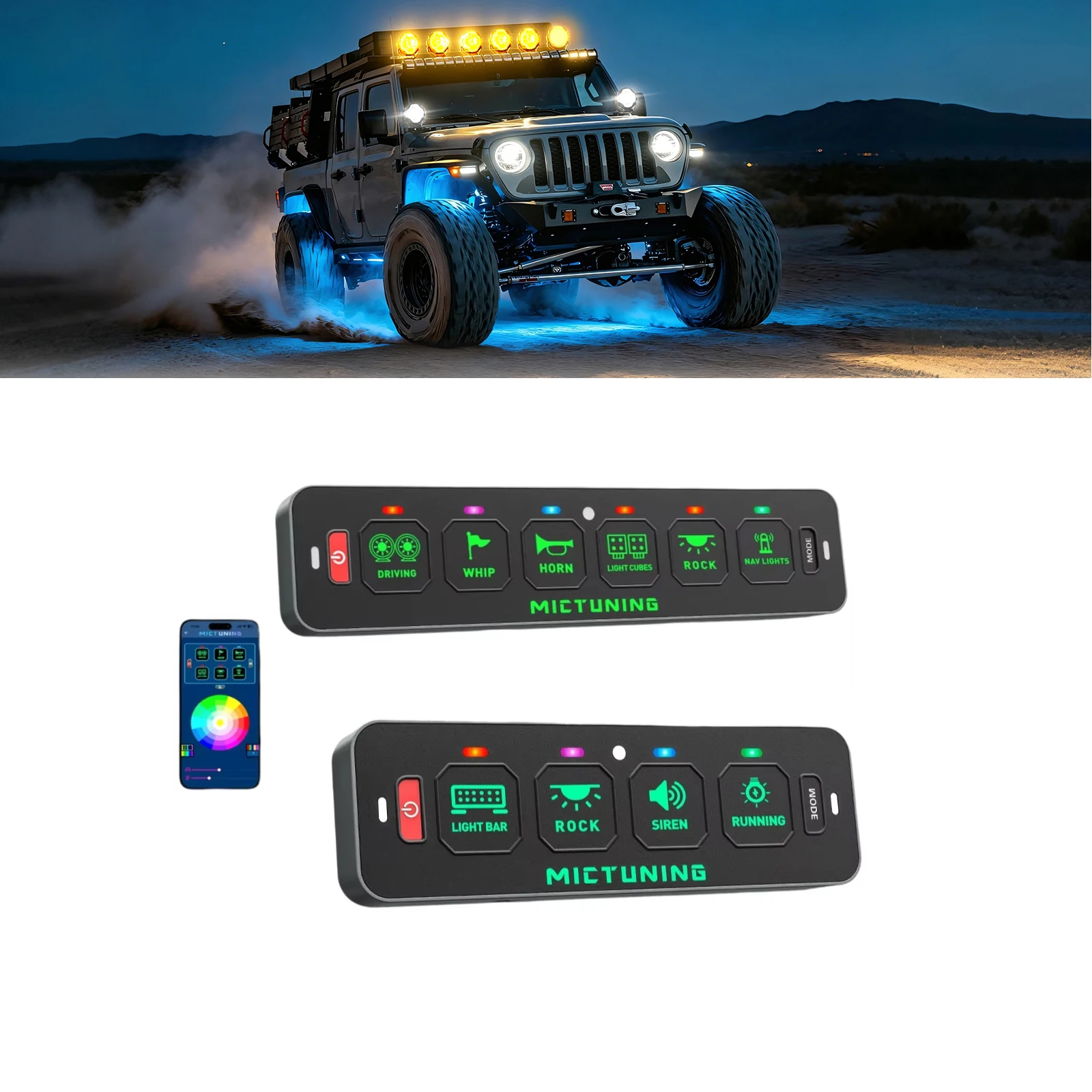 4/6 Gang Switch Panel RGB Dimmable Switch Panel Auxiliary Circuit Control Relay System Automotive Switch Panel with APP Control