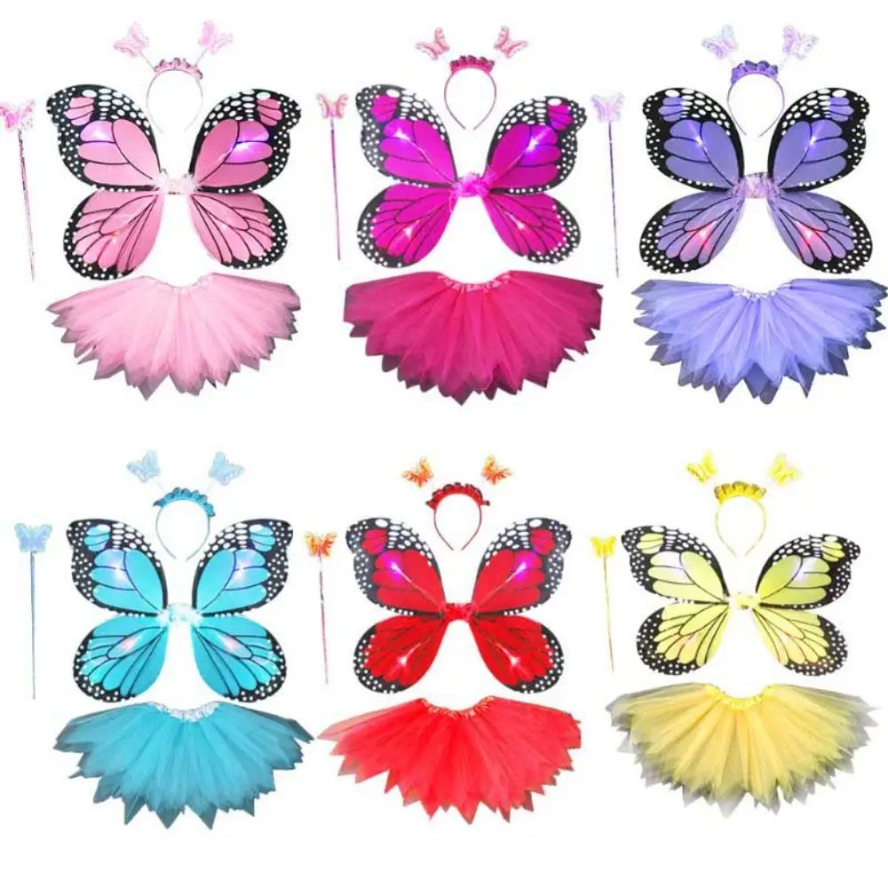 Accessoires de costume de princesse pour enfants, jupe tutu, ensembles d'ailes de papillon, simulation de bande de sauna papillon, nickel é, fête, 2 à 8 ans