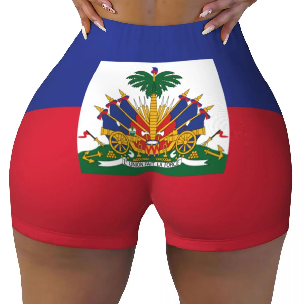 Women's Yoga Shorts Haiti Flag Style Scrunch Booty Butt Lifting Comfort Fitness Gym