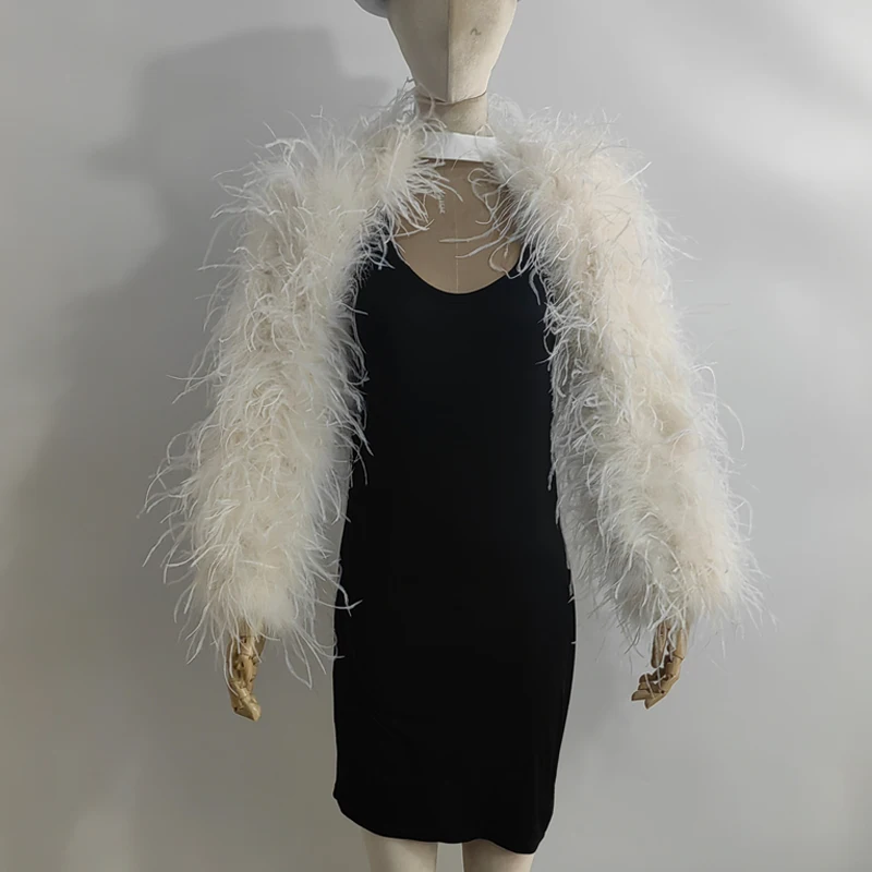 Neuestes Design, stilvolles 100 % Straußenhaar, Ärmellänge 55 cm, mehrfarbig, maßgeschneidert, für Mode, Club und Party, Bankett, vielseitig – Detail 19