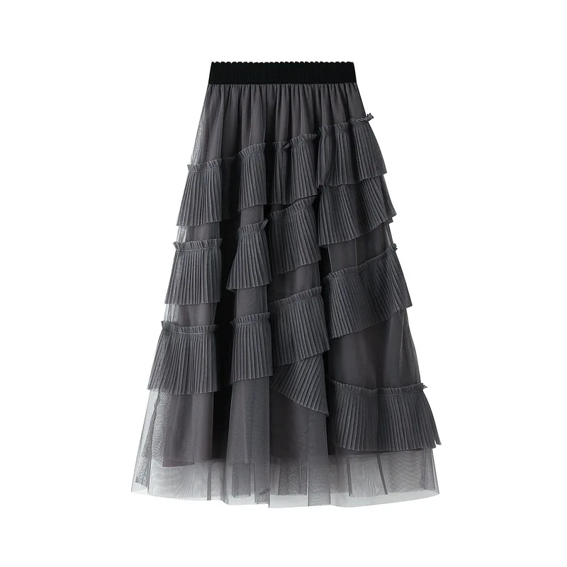 Multi layered cake skirt for women in spring/summer  high waisted and slim, super hot mesh skirt, mid length skirt A-line dress
