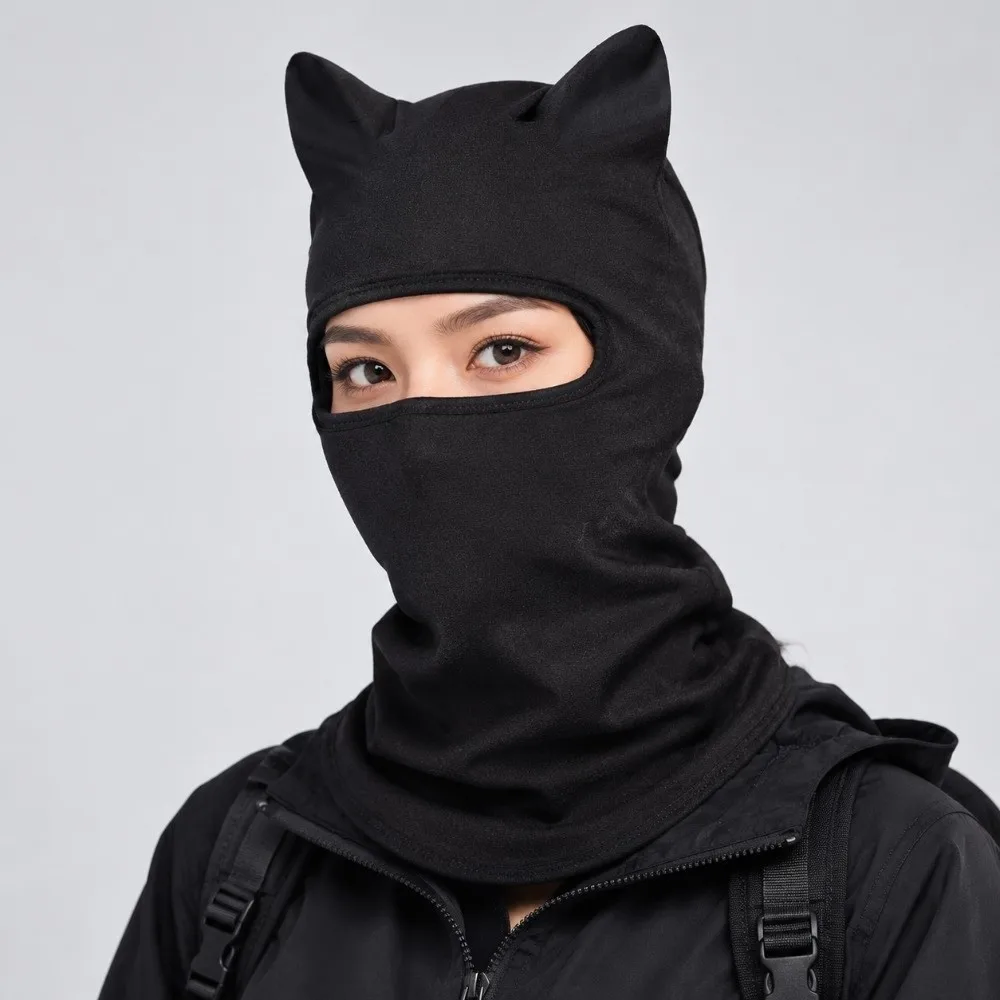 Cute Polyester Fiber Cat Ear Face Mask Sun Protector Windproof Balaclava Hat Quick Dry Bandana Hood Hat Full Face Cover Summer