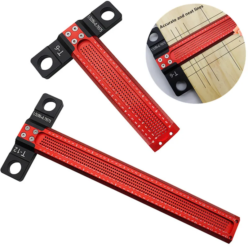 

6/12 INCH Woodworking Scribe T-type Square Hole Scribing Ruler Crossed-out Line Drawing Marking Gauge Carpenter Measuring Tool