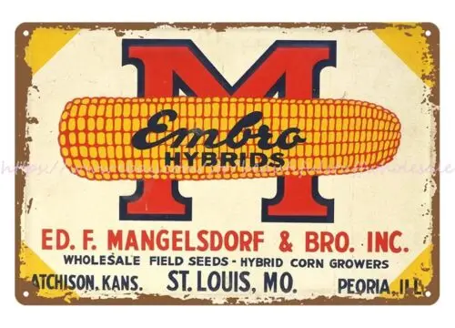 dorm roomed retro wall art Embro Hybrids barn farm seed corn metal tin sign