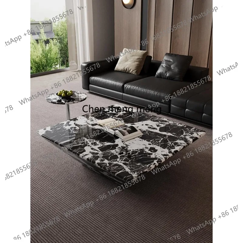 

Coffee table marble square suspension high-end living room square fish belly white coffee table